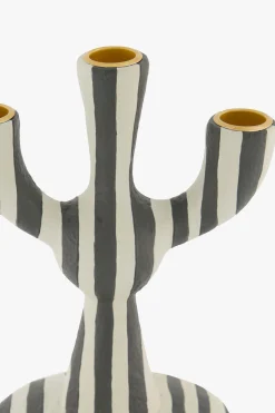 ZUSSS Kaarsen|Kaarsenhouders*polystone kandelaar met strepen zand/antraciet