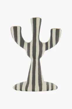 ZUSSS Kaarsen|Kaarsenhouders*polystone kandelaar met strepen zand/antraciet