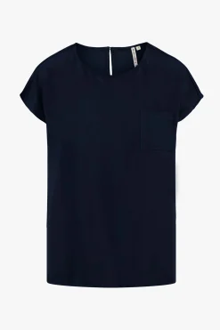 ZUSSS Tops*satijnen twill top met boothals donkerblauw