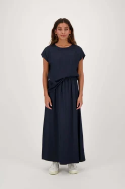 ZUSSS Tops*satijnen twill top met boothals donkerblauw