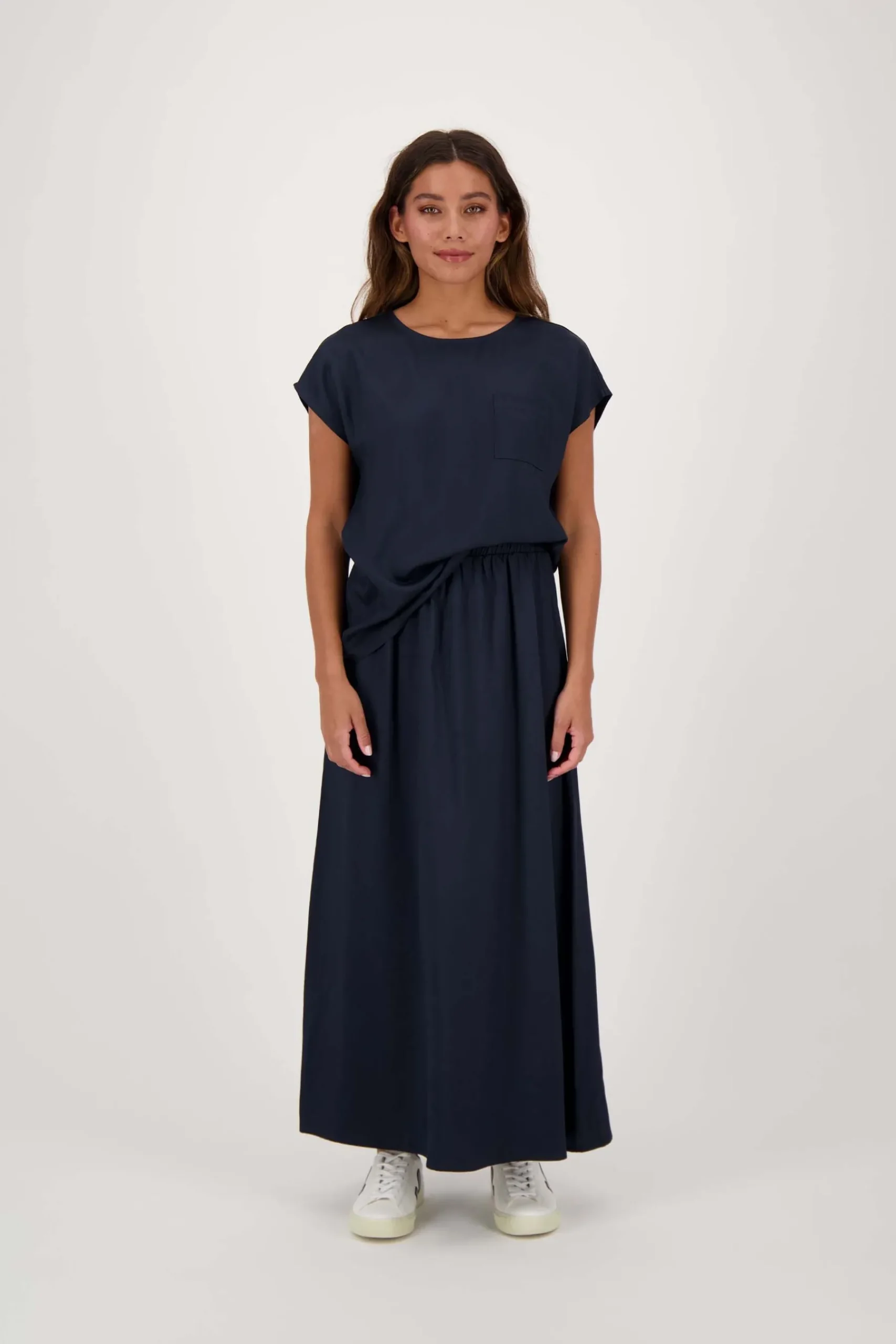 ZUSSS Tops*satijnen twill top met boothals donkerblauw