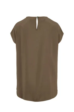 ZUSSS Tops*satijnen twill top met boothals donkergroen