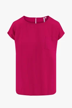 ZUSSS Tops*satijnen twill top met boothals roze rood rozerood