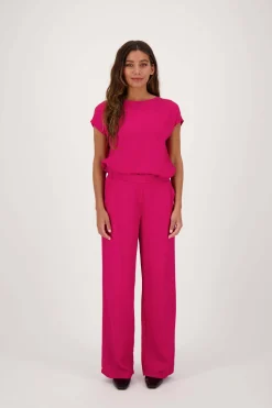 ZUSSS Tops*satijnen twill top met boothals roze rood rozerood