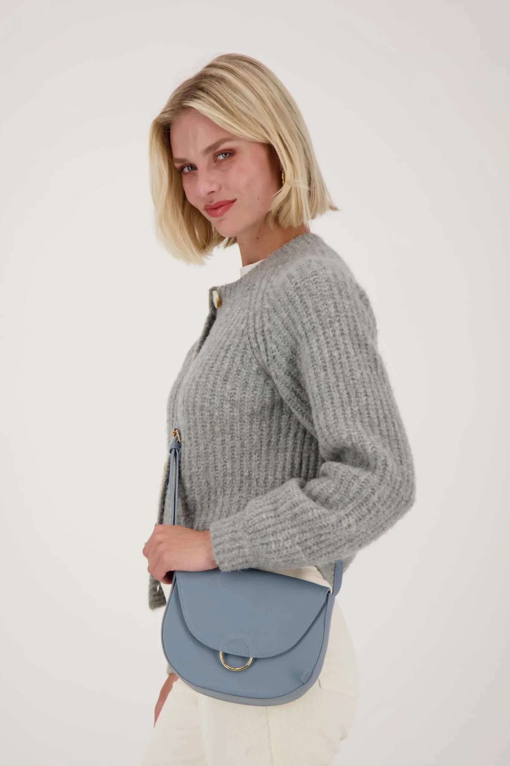 ZUSSS Schoudertassen & Handtassen*schoudertas met gouden ring grijsblauw