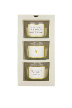 ZUSSS Geurkaarsen*set van 3 geurkaarsen in doosje linnen wit/goud