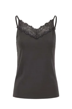 ZUSSS Tops*spaghetti top met kant antracietgrijs