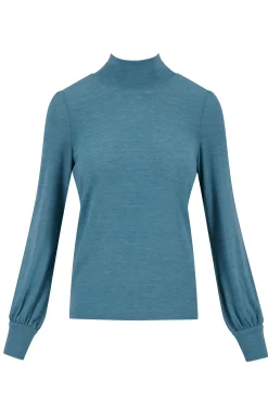 ZUSSS Tops*top met lange mouwen en col grijsblauw