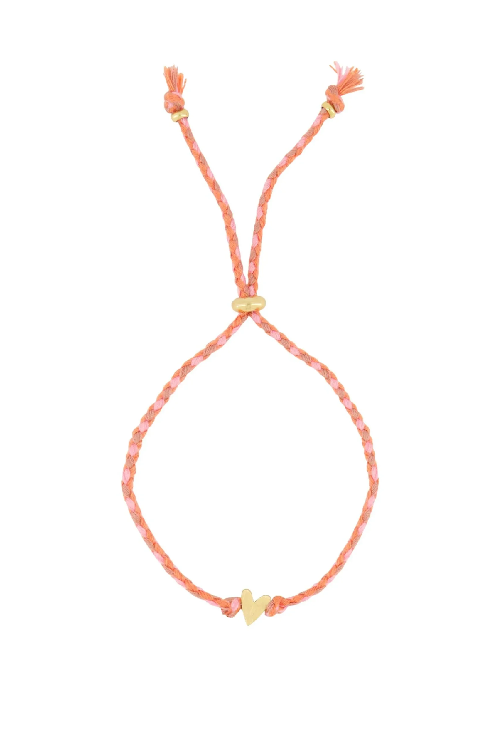 ZUSSS Armbandjes*touwarmbandje met hartje koraalroze/goud