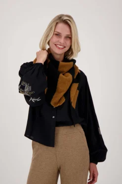 ZUSSS Sjaals & Accessoires*triangle sjaal met streep zwart/camel