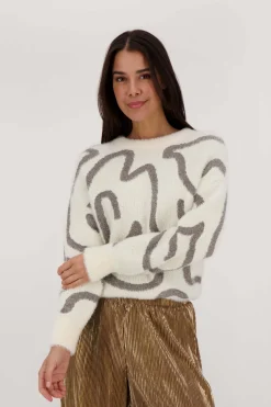 ZUSSS Truien*trui met lurex patroon creme