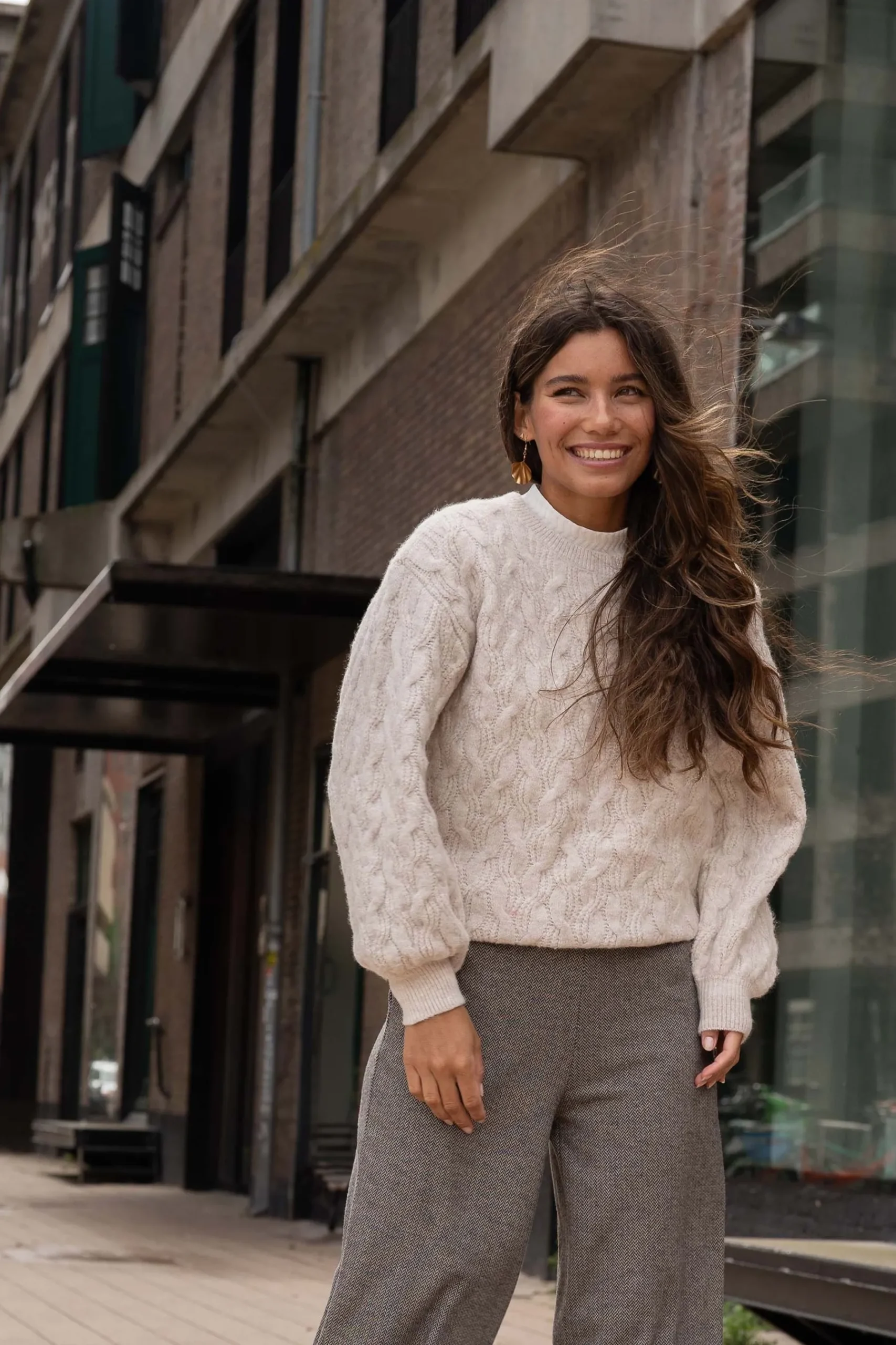 ZUSSS Truien*trui met structuur creme