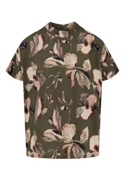 ZUSSS Tops*turtle top met iris bloemen print donkergroen