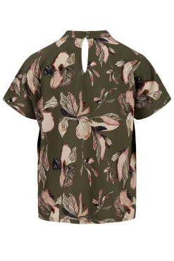 ZUSSS Tops*turtle top met iris bloemen print donkergroen