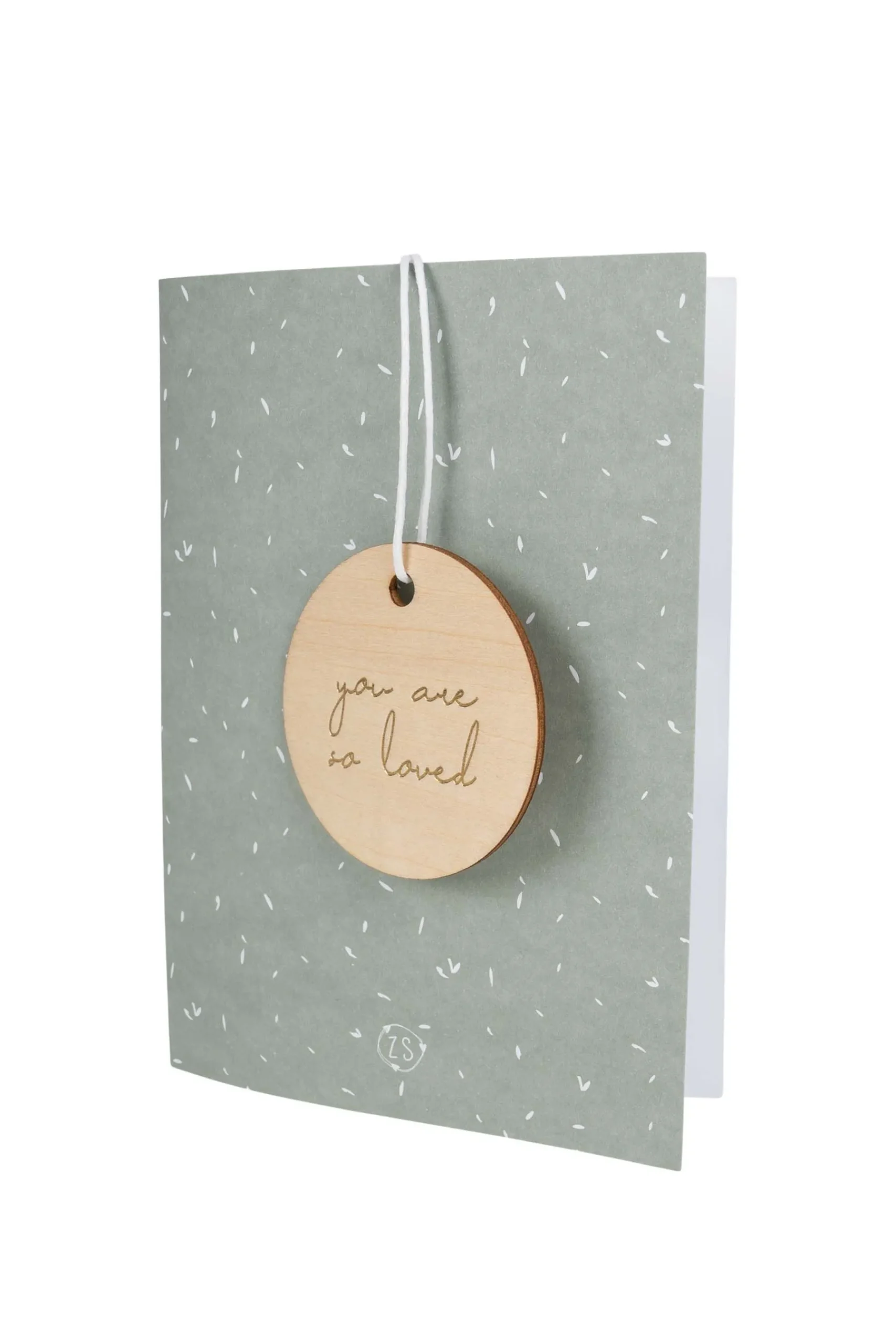 ZUSSS Baby*wenskaart met houten tag so loved saliegroen saligroen