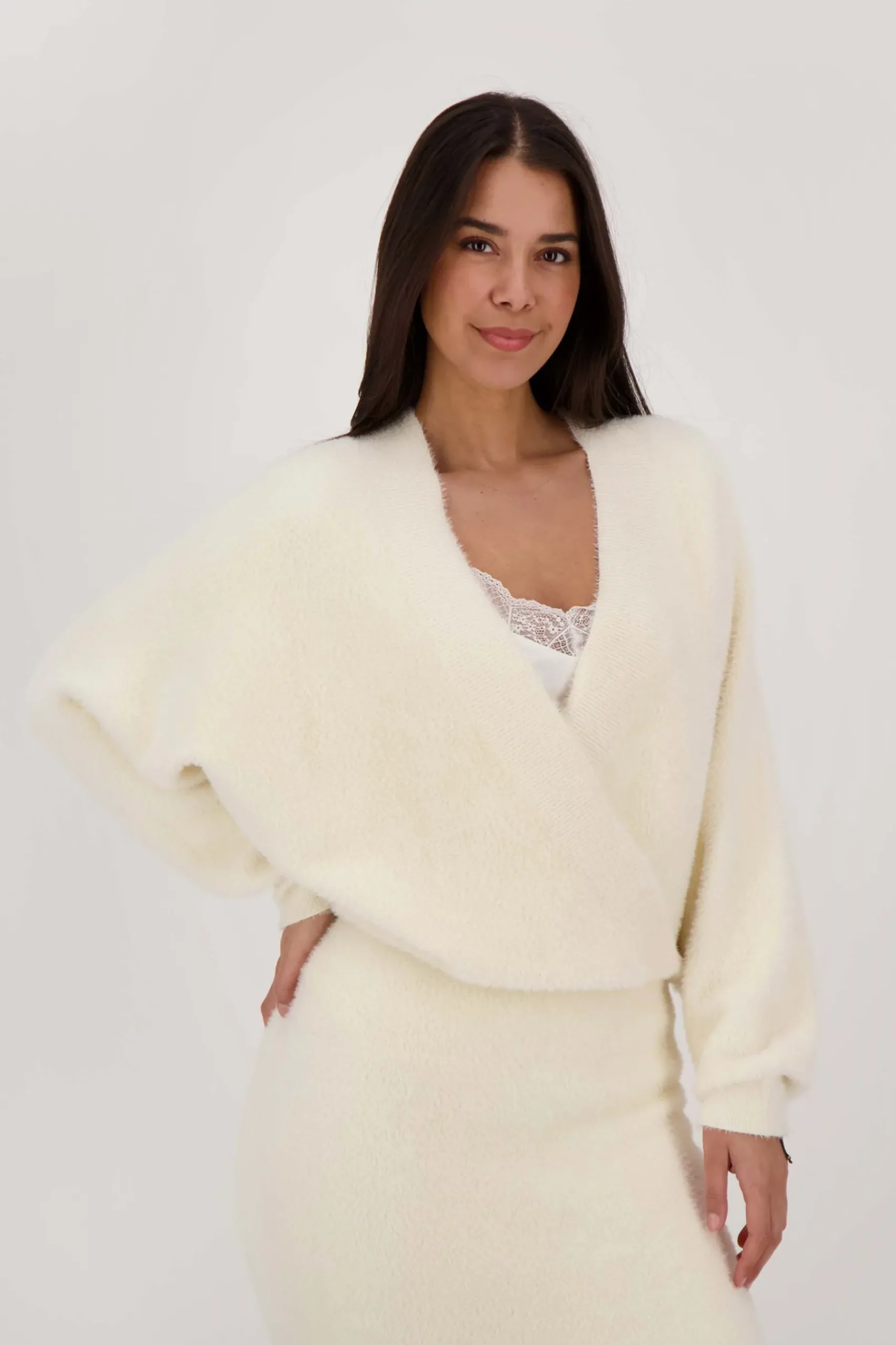 ZUSSS Truien*wikkel trui in fluffy garen creme