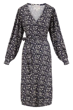 ZUSSS Jurkjes & Rokken*wikkeljurk met blaadjesprint donkerblauw