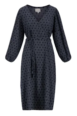 ZUSSS Jurkjes & Rokken*wikkeljurk met blockprint donkerblauw/grijs