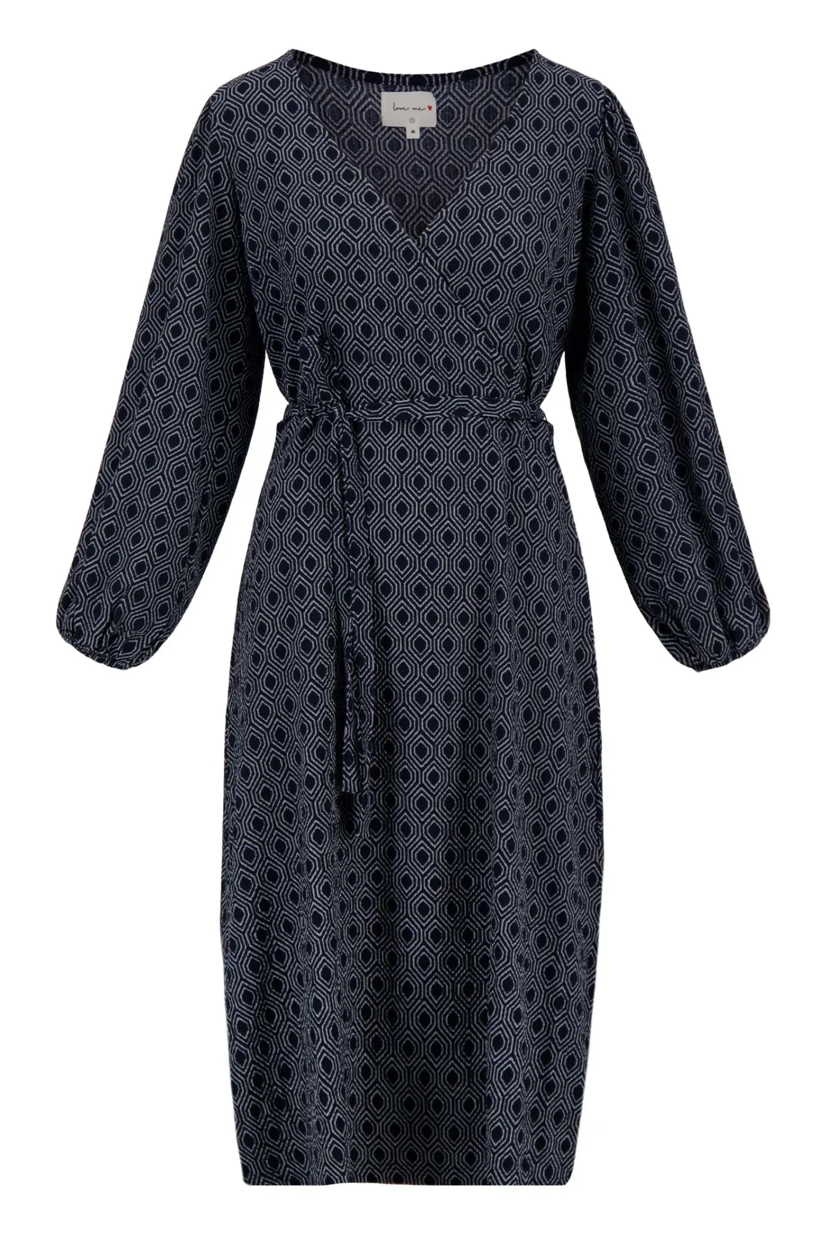 ZUSSS Jurkjes & Rokken*wikkeljurk met blockprint donkerblauw/grijs