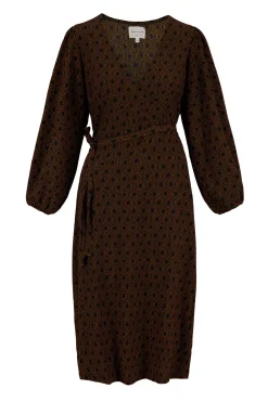 ZUSSS Jurkjes & Rokken*wikkeljurk met blockprint zwart/camel