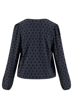 ZUSSS Tops*wikkeltop met blockprint donkerblauw grijs donkerblauw/grijs